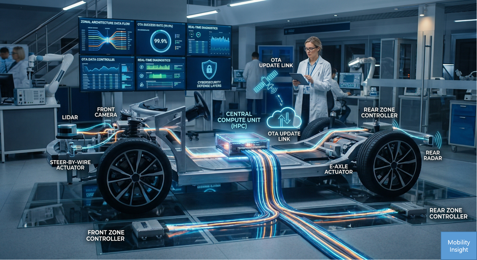 SDV 내부 구조 및 HPC 중앙 집중 시스템 데이터 인포그래픽 이미지